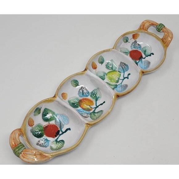 Vintage Ceramic Olive Divided Tray Rectangle Painted Fruit Neiman Marcus 15.5" - Picture 10 of 10